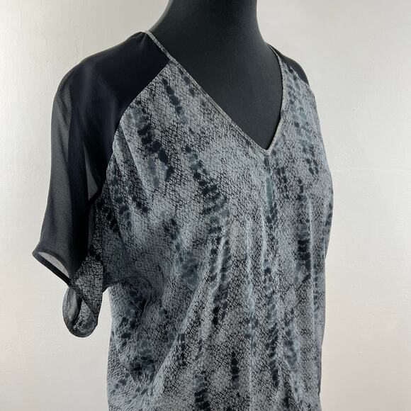 EILEEN FISHER Gray Black Blouse Top Silk Snake Print Deep V-Neck Petite Small PS - Picture 5 of 9